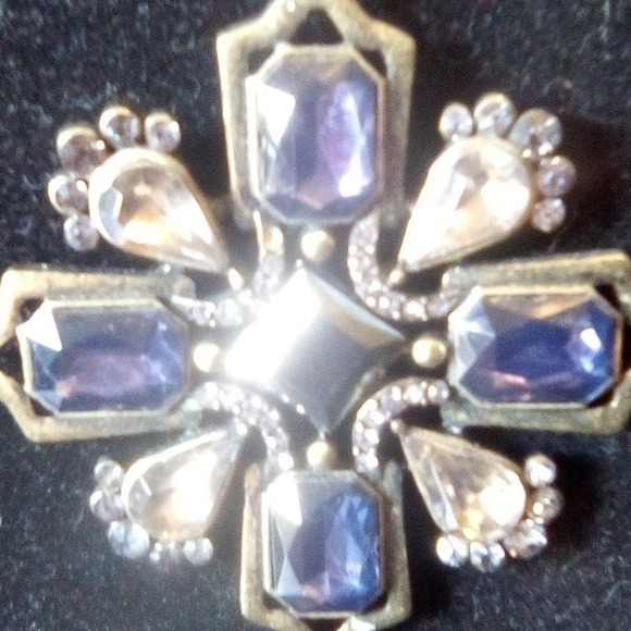 Vintage Cross Pendant Necklace Antiqued Gold Tone Blue Rhinestone, Chain - Picture 6 of 8